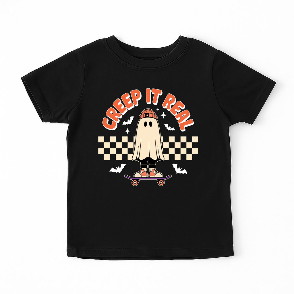 Skater Ghost Baby Shirt, Creep It Real Baby Bodysuit, Halloween Toddler Sweatshirt - Retro Boys Outfit, Spooky Skate Fall Clothes