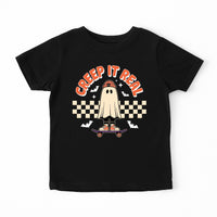 Skater Ghost Baby Shirt, Creep It Real Baby Bodysuit, Halloween Toddler Sweatshirt - Retro Boys Outfit, Spooky Skate Fall Clothes