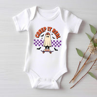 Skater Ghost Baby Shirt, Creep It Real Baby Bodysuit, Halloween Toddler Sweatshirt - Retro Boys Outfit, Spooky Skate Fall Clothes