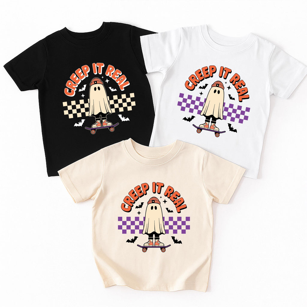 Creep It Real Baby Bodysuit, Skater Ghost Baby Shirt, Halloween Toddler Sweatshirt - Retro Boys Outfit, Spooky Skate Fall Clothes