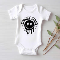 Spooky Vibes Baby Bodysuit, Melting Smiley Baby Shirt, Retro Halloween Toddler Sweatshirt - Creepy Cute Fall Outfit, Ghost Season Tee