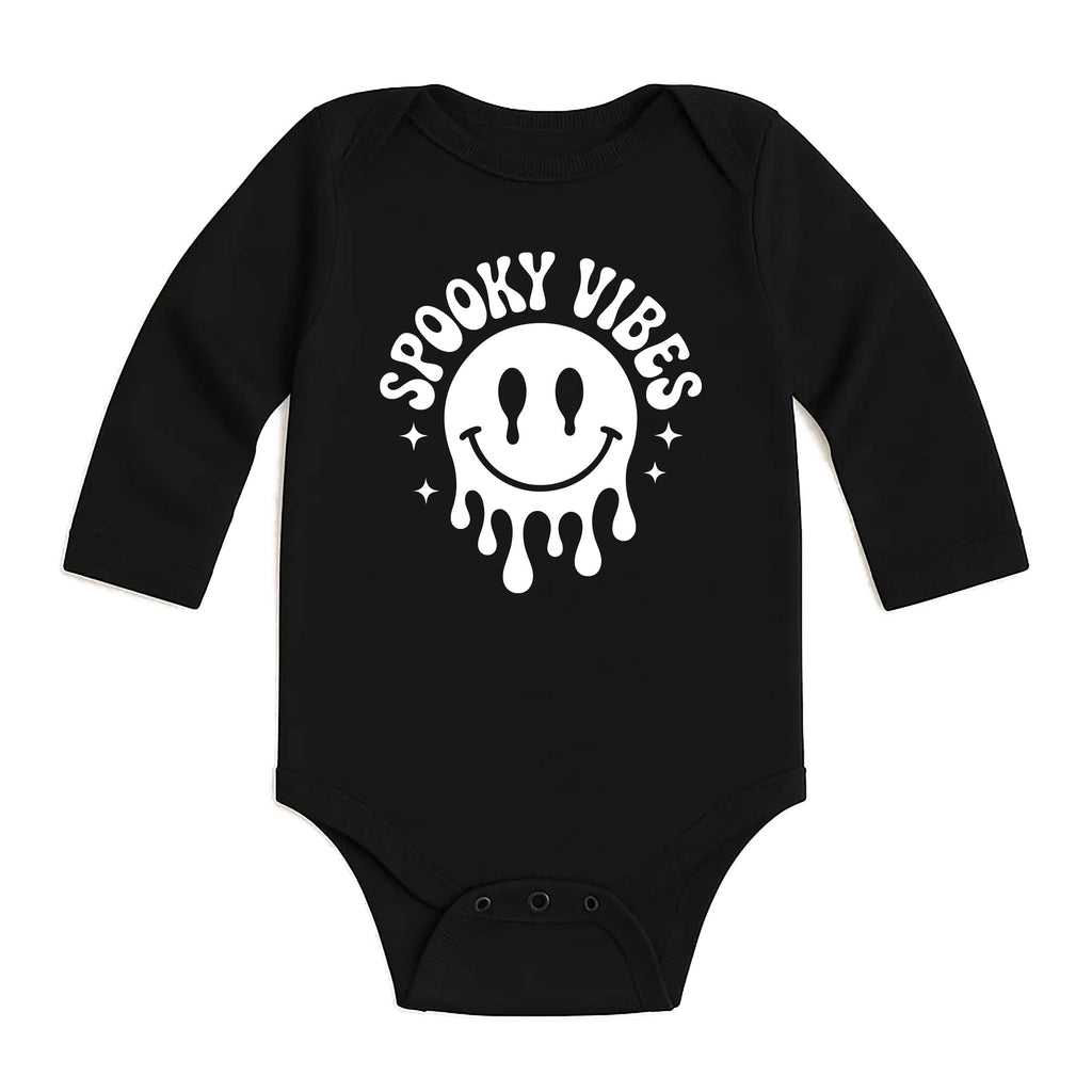 Spooky Vibes Baby Bodysuit, Melting Smiley Baby Shirt, Retro Halloween Toddler Sweatshirt - Creepy Cute Fall Outfit, Ghost Season Tee