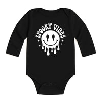 Spooky Vibes Baby Bodysuit, Melting Smiley Baby Shirt, Retro Halloween Toddler Sweatshirt - Creepy Cute Fall Outfit, Ghost Season Tee