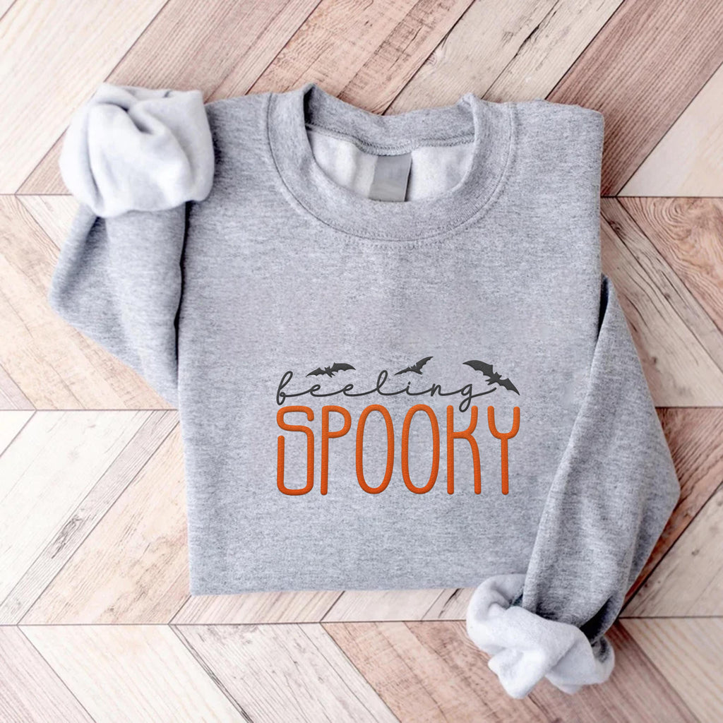 Feeling Spooky Embroidered Sweatshirt, Halloween Season Hoodie, Cute Spooky Shirt, Fall Long Sleeve Shirt, Fun Gift for Halloween Lover