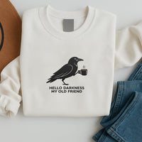 Raven Crow Coffee Embroidered Sweatshirt, Halloween Fall Hoodie, Spooky Coffee Shirt, Autumn Long Sleeve Shirt, Gift for Coffee Lover