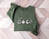 Halloween Black Cat & Ghost Embroidered Sweatshirt, Spooky Season Hoodie, Cute Cat Shirt, Fall Long Sleeve Shirt, Halloween Gift for Her