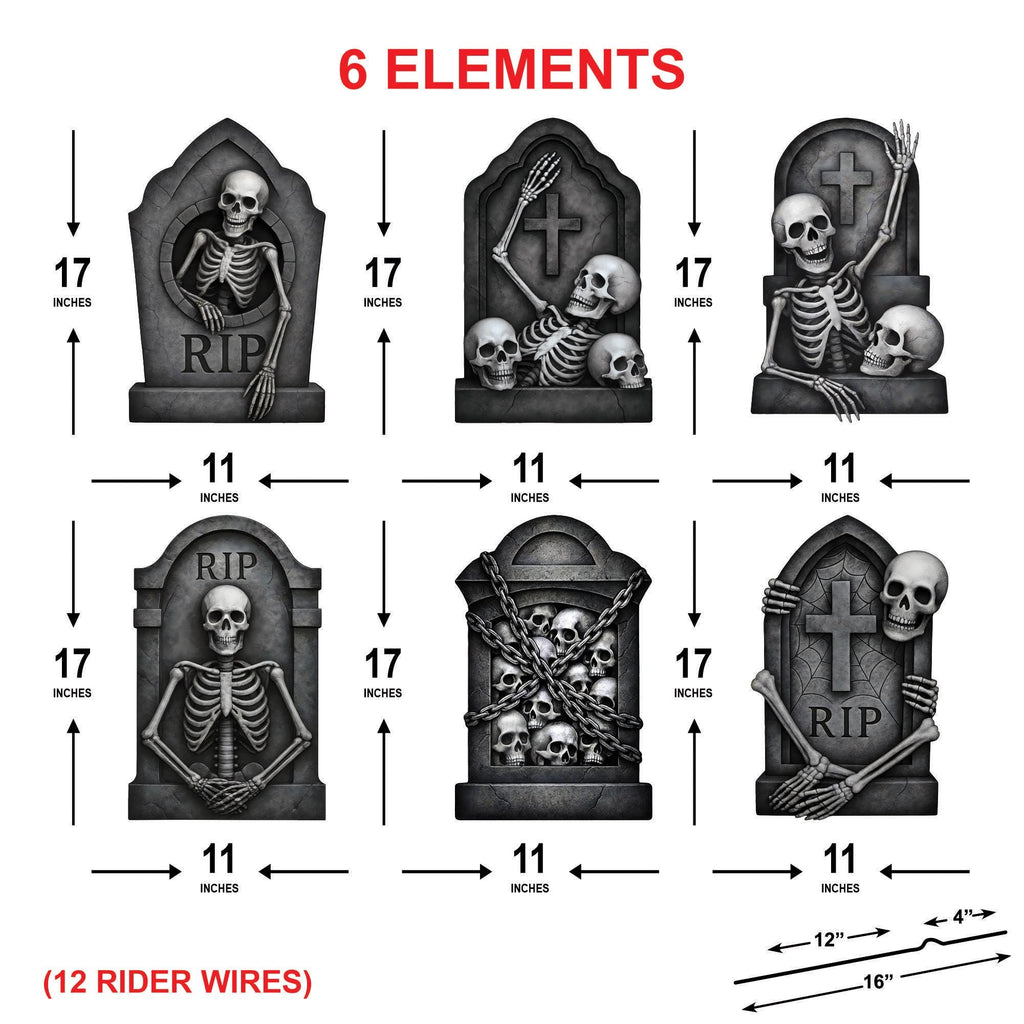Graveyard Tombstone Yard Signs, Large Halloween Skeleton Skull Lawn Decorations with Stakes, Outdoor Scary Headstones for Home or Garden