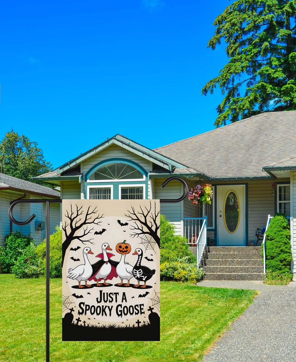 Just a Spooky Goose Halloween Garden Flag, Funny Halloween Goose, Goose in Halloween Costumes, Cute Horror, Spooky Goose Flag