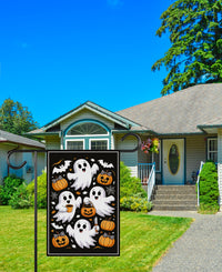 Cute Ghost Pumpkin Latte Garden Flag, Retro Ghost Halloween Yard Flag, Fall Coffee Outdoor Decor, Spooky Autumn Gift, Welcome Garden Flag