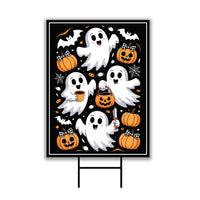 Cute Ghost Pumpkin Latte Yard Sign, Retro Halloween Lawn Sign, Fall Coffee Ghost Outdoor Decoration, Funny Autumn Decor with Metal H-Stake