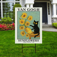 Funny Van Gogh Cat Yard Sign, Black Cat Meme Lawn Sign, Kitty Lover Outdoor Art Decor, Artist Cat Yard Decoration with Metal H-Stake
