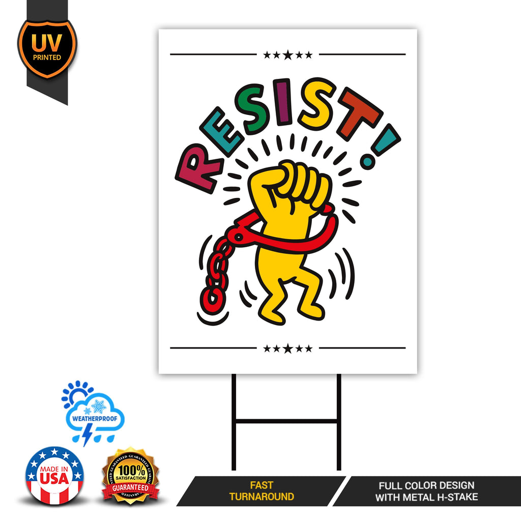 Resistance, No Kings In America Yard Sign - Resist Hate Lawn Sign, Anti-Trump, Resist Racism, Resist Fascism Yard Sign with Metal H-Stake