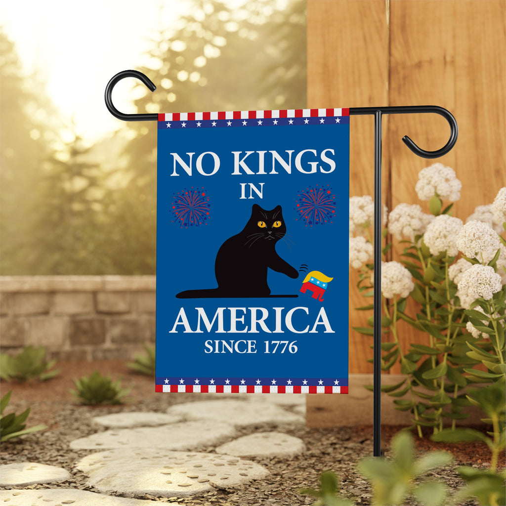 No Kings in America Black Cat Protest Garden Flag, Double Sided, Resist Hate Flag, Anti-Trump Flag, Resist Racism Flag, Resist Fascism Flag