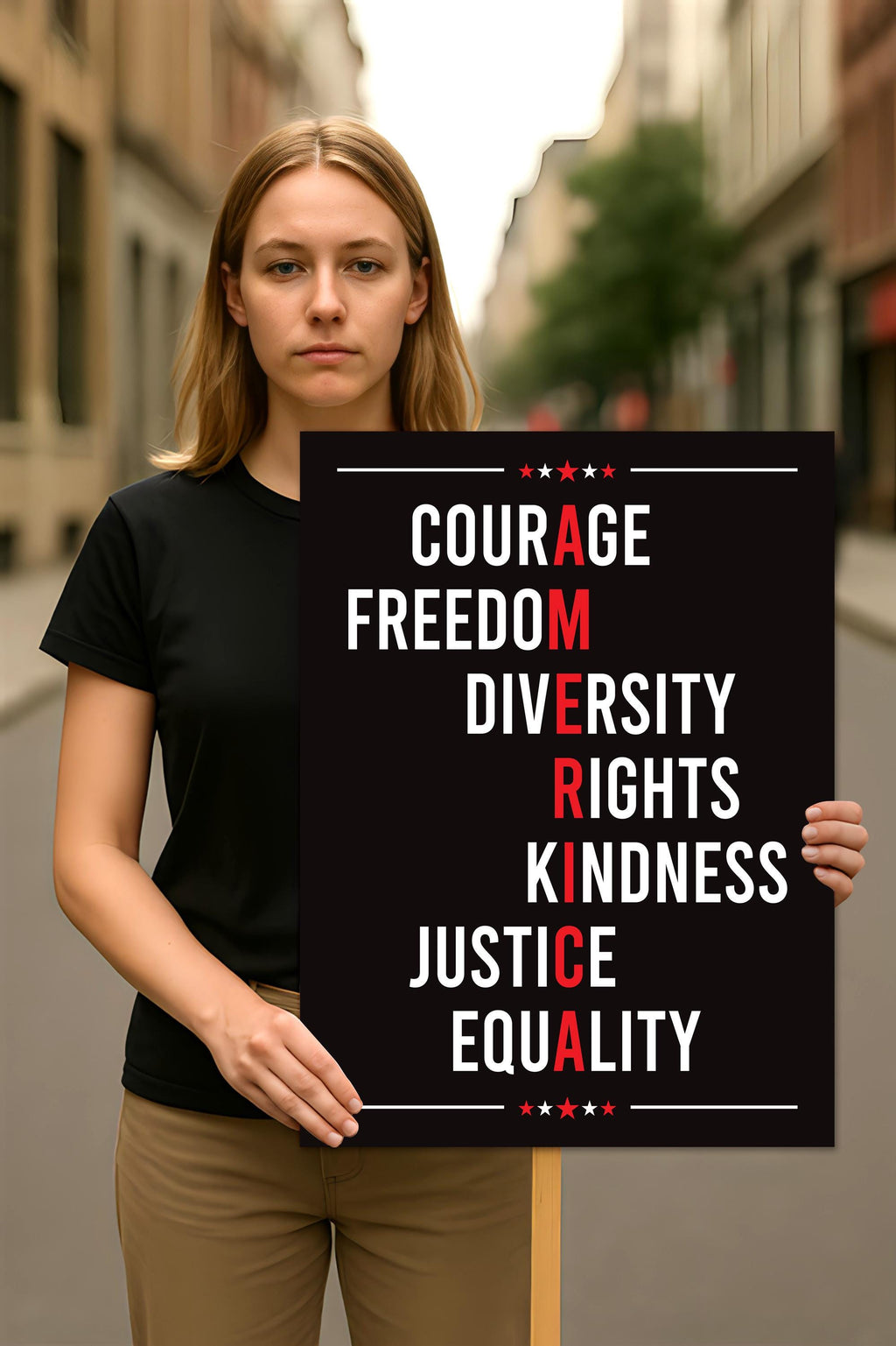Courage Freedom Diversity Right Kindness Justice Equality Sign, Anti-Trump, Political Activist Rally Sign, Resist Fascism Protest Poster