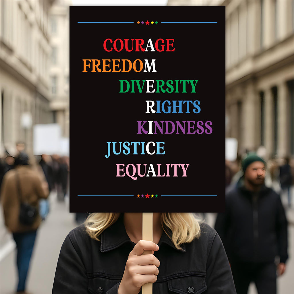 Courage Freedom Diversity Right Kindness Justice Equality Sign, Anti-Trump, Political Activist Rally Sign, Resist Fascism Protest Poster