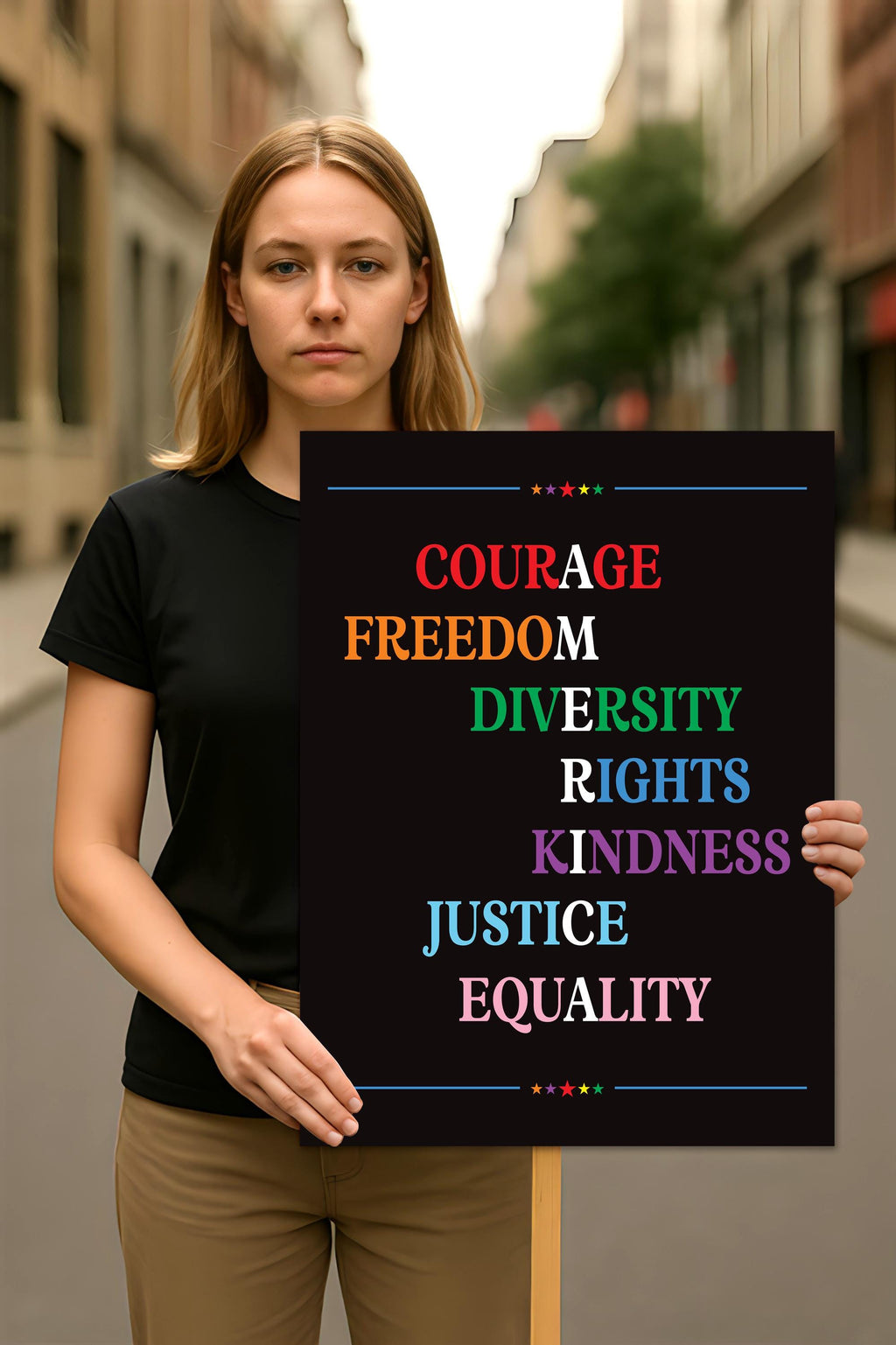 Courage Freedom Diversity Right Kindness Justice Equality Sign, Anti-Trump, Political Activist Rally Sign, Resist Fascism Protest Poster