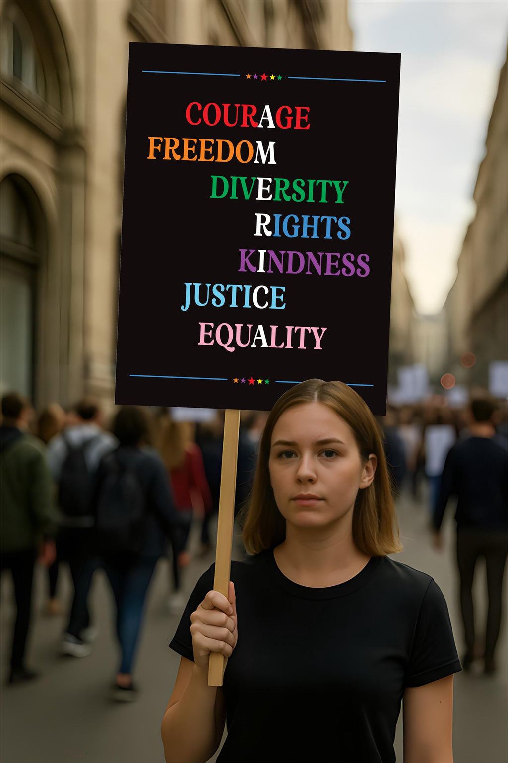 Courage Freedom Diversity Right Kindness Justice Equality Sign, Anti-Trump, Political Activist Rally Sign, Resist Fascism Protest Poster