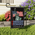 Freedom, Democracy, Tolerance, and Justice for All Garden Flag, 12x18 Inch Double Sided, Resist Hate, Anti-Trump Sign, Resist Racism Flag, Resist Fascism Sign