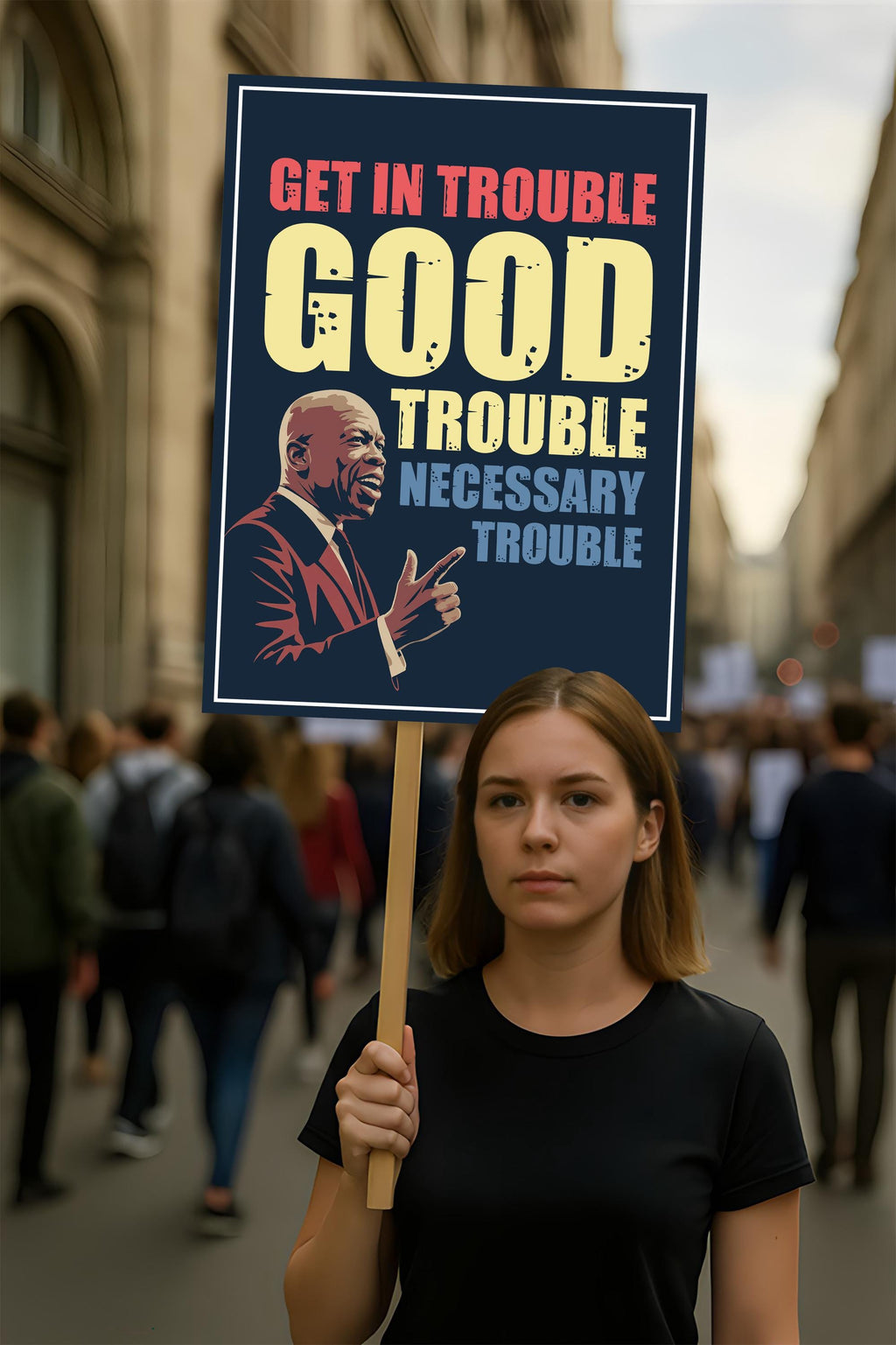 John Lewis Good Trouble Protest Sign, Resist Hate, Anti-Trump, Resist Racism, Resist Fascism, Political Activist Poster Rally Sign