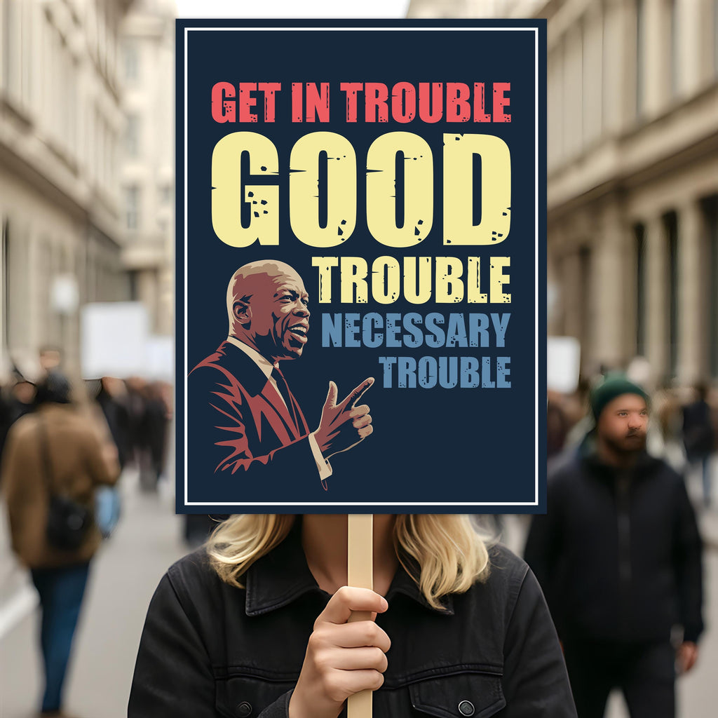 John Lewis Good Trouble Protest Sign, Resist Hate, Anti-Trump, Resist Racism, Resist Fascism, Political Activist Poster Rally Sign