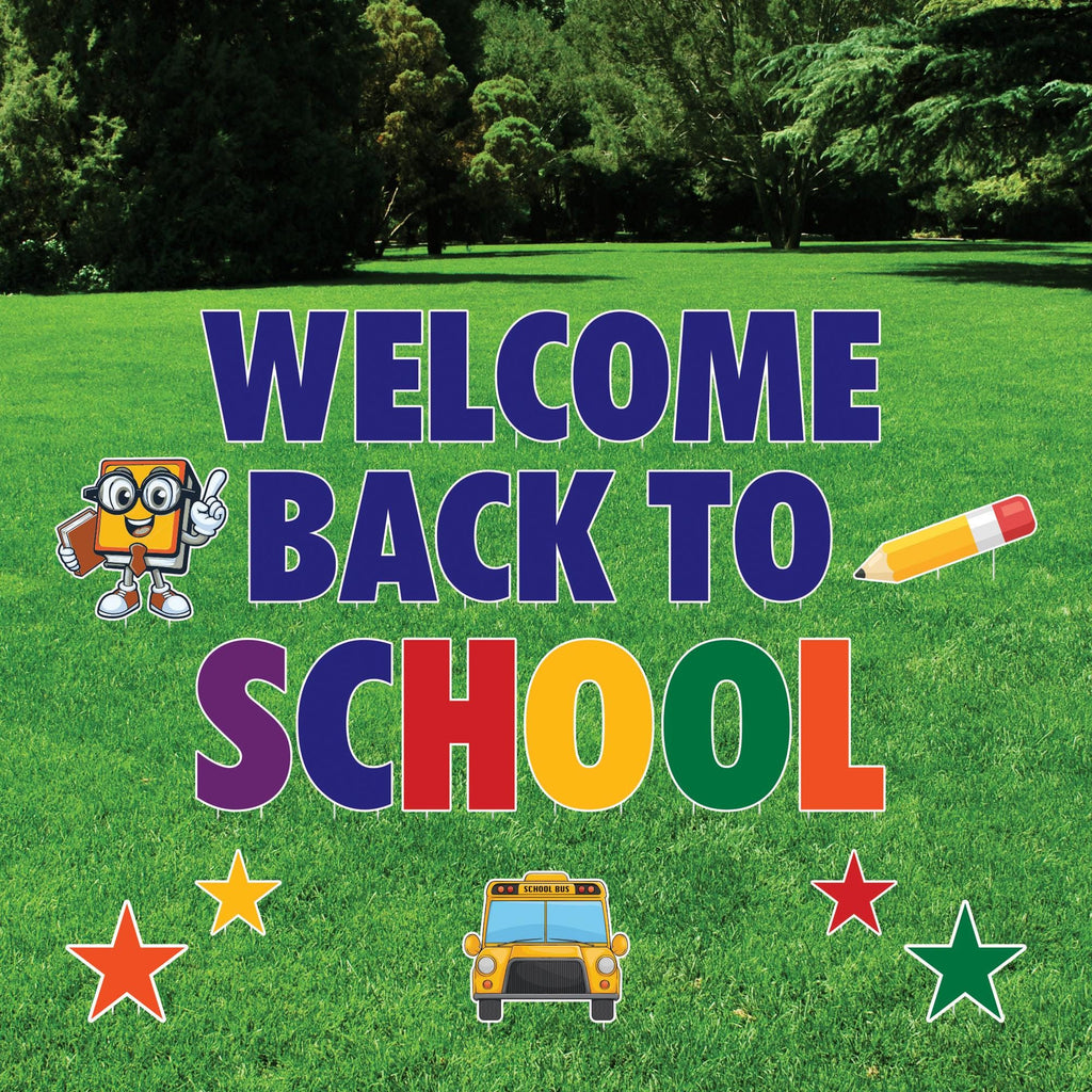 Welcome Back to School Yard Signs, First Day of School Lawn Decorations with Metal Stakes, Outdoor Classroom Decor for Teachers & Students