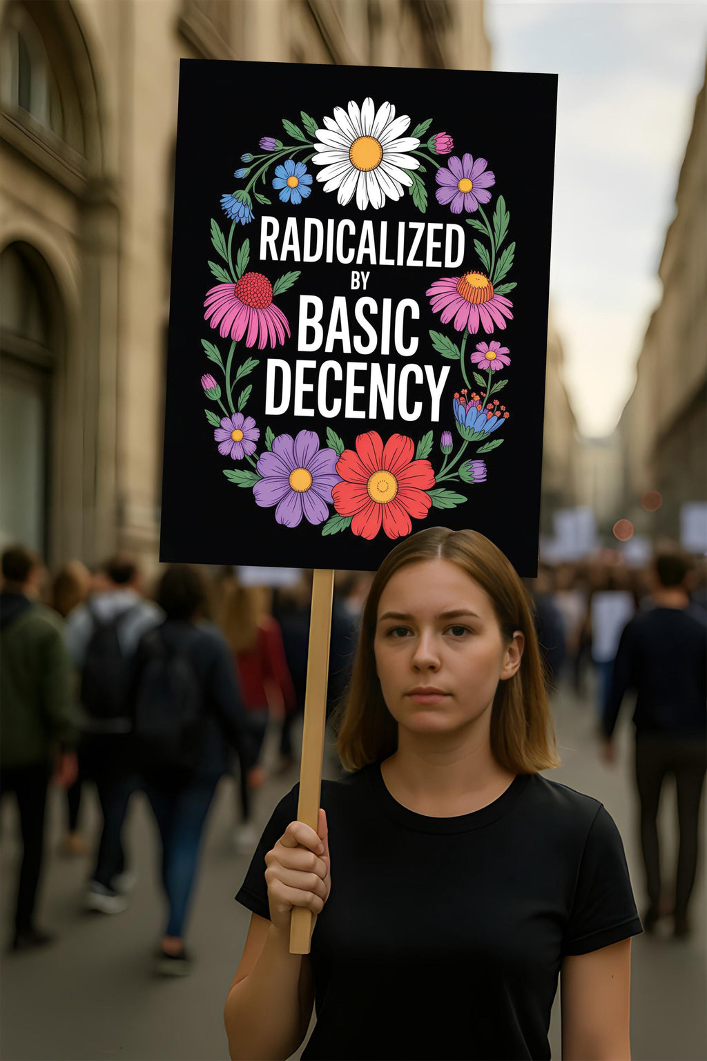 Radicalized by Basic Decency Protest Sign, Anti-Trump Resistance, Political Activist Poster, Rally Sign, Resist Fascism Protest Poster