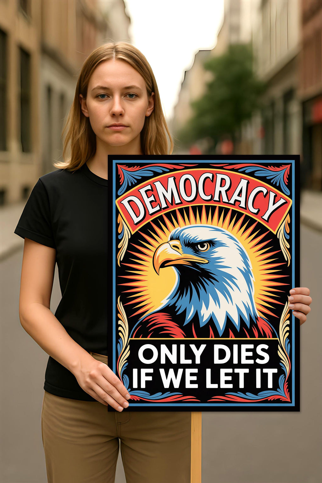 Democracy Only Dies If We Let It. Protest Sign, Anti-Trump Resistance, Political Activist Poster, Rally Sign, Resist Fascism Protest Poster