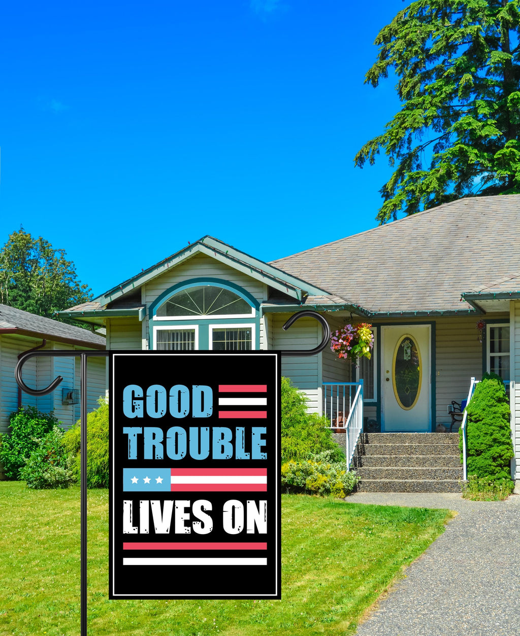 Good Trouble Lives On Protest Garden Flag, Double Sided, John Lewis, Resist Hate, Anti-Trump Flag, Resist Racism Flag, Resist Fascism Flag