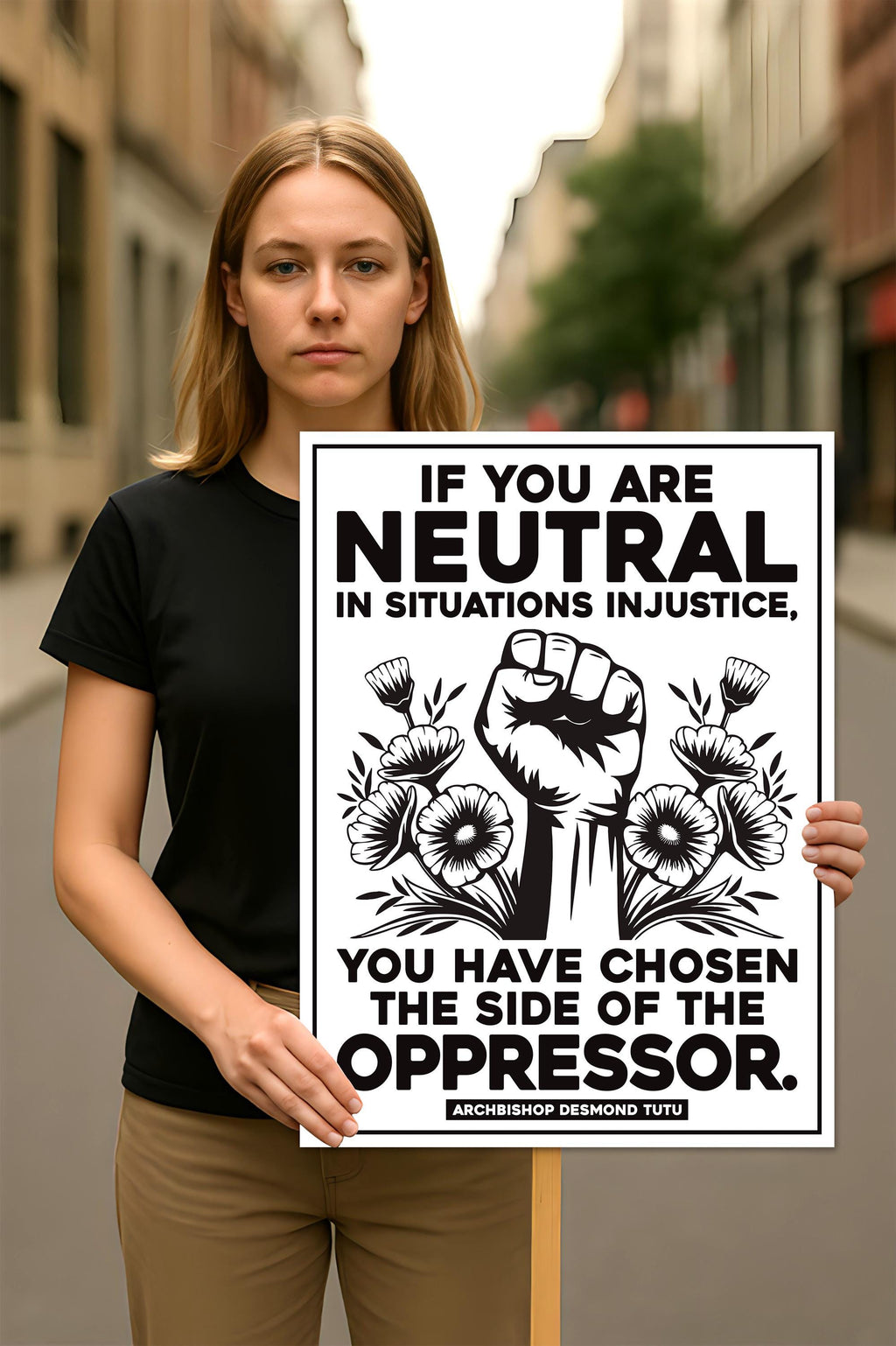 If You Are Neutral in Situations of Injustice Protest Sign, Anti-Trump, Political Activist Rally Sign, Resist Fascism Protest Poster