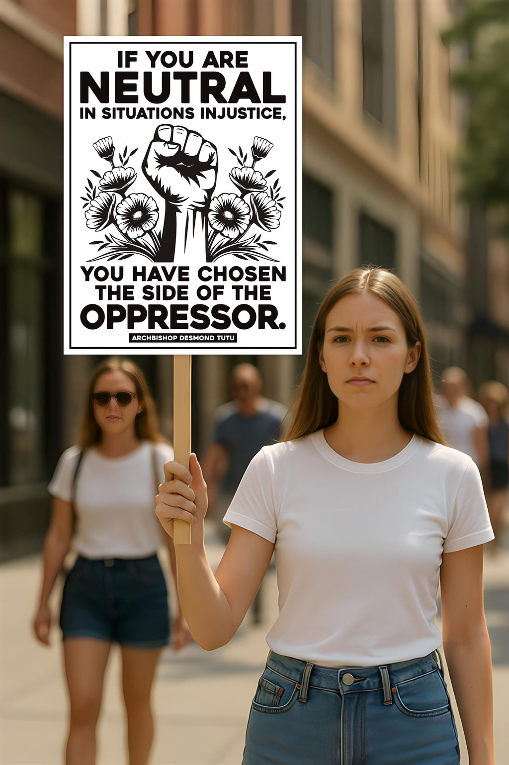 If You Are Neutral in Situations of Injustice Protest Sign, Anti-Trump, Political Activist Rally Sign, Resist Fascism Protest Poster