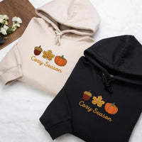 Falling Leaves Embroidered Hoodie, Cozy Season Sweatshirt, Autumn Shirt, Fall Leaves Long Sleeve Shirt, Cozy Fall Aesthetic Gift