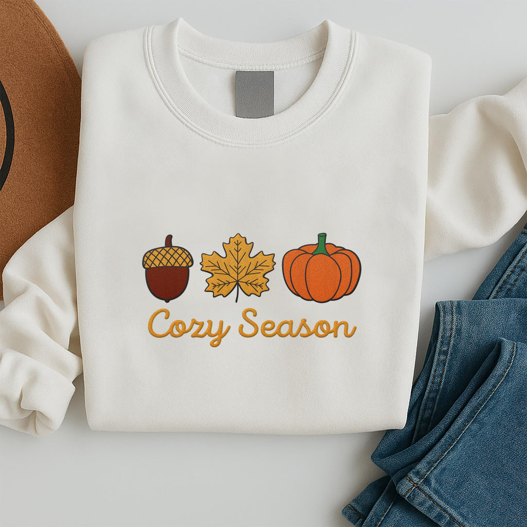 Cozy Season Embroidered Sweatshirt, Falling Leaves Hoodie, Autumn Shirt, Fall Leaves Long Sleeve Shirt, Cozy Fall Aesthetic Gift