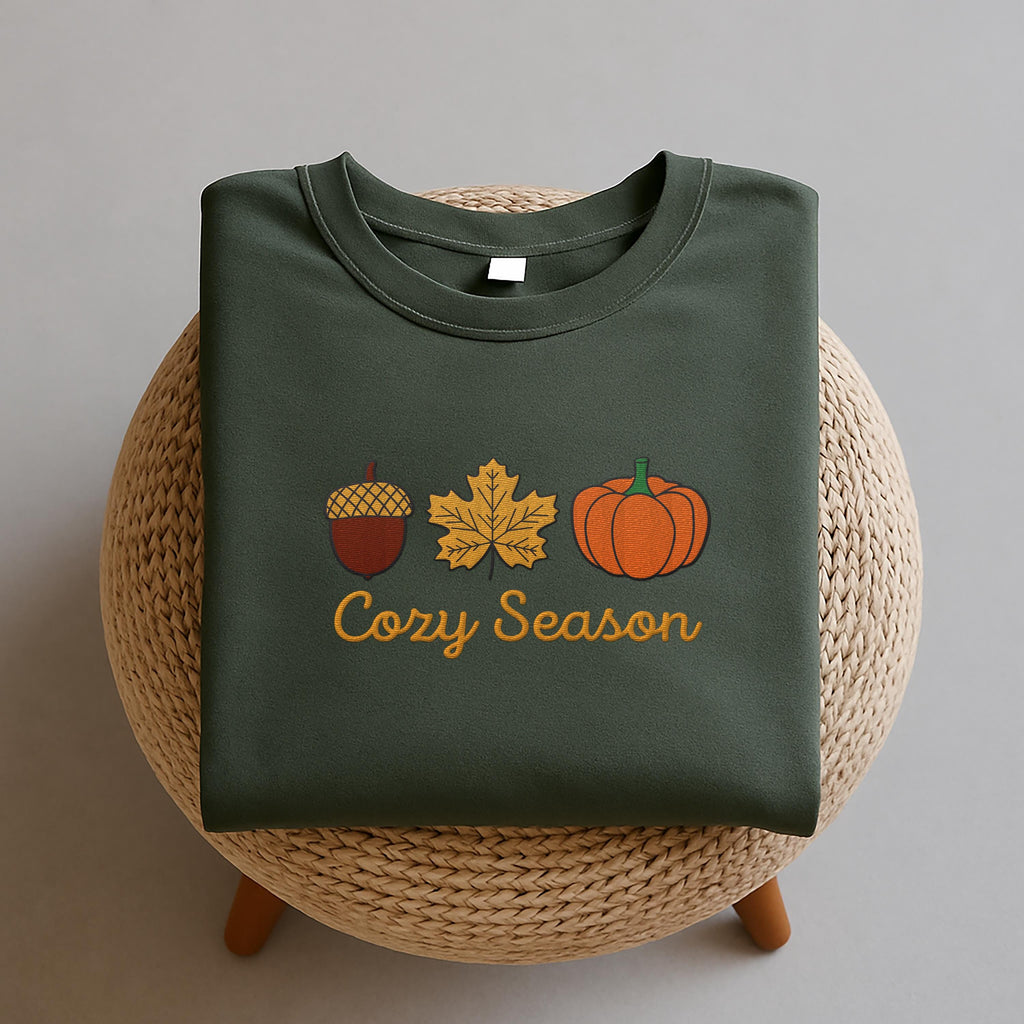 Cozy Season Embroidered Sweatshirt, Falling Leaves Hoodie, Autumn Shirt, Fall Leaves Long Sleeve Shirt, Cozy Fall Aesthetic Gift