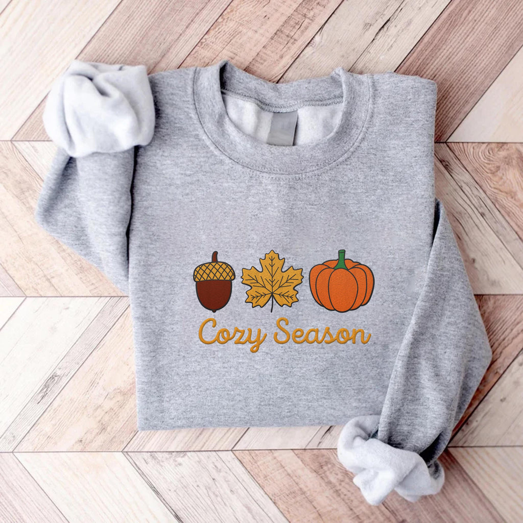Cozy Season Embroidered Sweatshirt, Falling Leaves Hoodie, Autumn Shirt, Fall Leaves Long Sleeve Shirt, Cozy Fall Aesthetic Gift