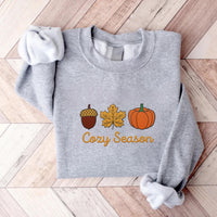 Cozy Season Embroidered Sweatshirt, Falling Leaves Hoodie, Autumn Shirt, Fall Leaves Long Sleeve Shirt, Cozy Fall Aesthetic Gift