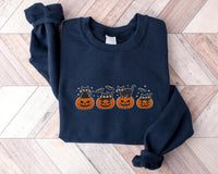 Black Cat Embroidered Sweatshirt, Pumpkin Jack-O'-Lantern Hoodie, Cat Ghost Shirt, Fall Long Sleeve Shirt, Halloween Gift for Cat Lovers