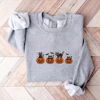 Black Cat Embroidered Sweatshirt, Pumpkin Jack-O'-Lantern Hoodie, Cat Ghost Shirt, Fall Long Sleeve Shirt, Halloween Gift for Cat Lovers