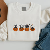 Black Cat Embroidered Sweatshirt, Pumpkin Jack-O'-Lantern Hoodie, Cat Ghost Shirt, Fall Long Sleeve Shirt, Halloween Gift for Cat Lovers