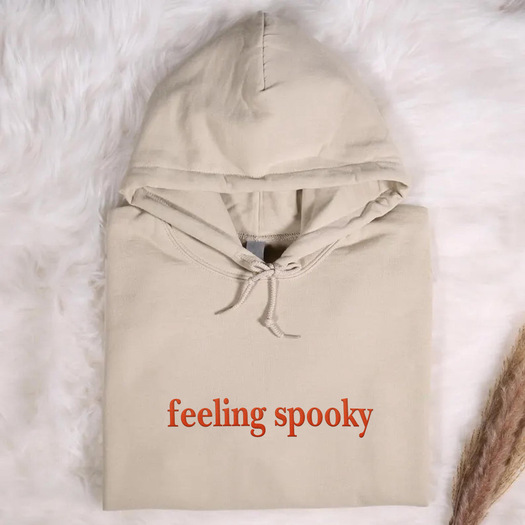 Salem Witch Embroidered Hoodie, Feeling Spooky Sweatshirt, Cute Fall Shirt, Spooky Season Long Sleeve Shirt, Minimal Embroidery Gift for Her