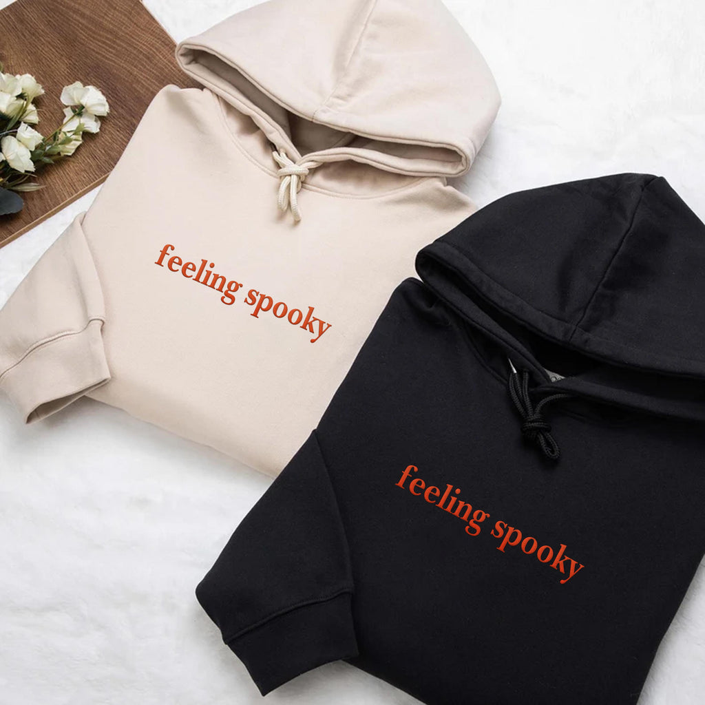 Salem Witch Embroidered Hoodie, Feeling Spooky Sweatshirt, Cute Fall Shirt, Spooky Season Long Sleeve Shirt, Minimal Embroidery Gift for Her