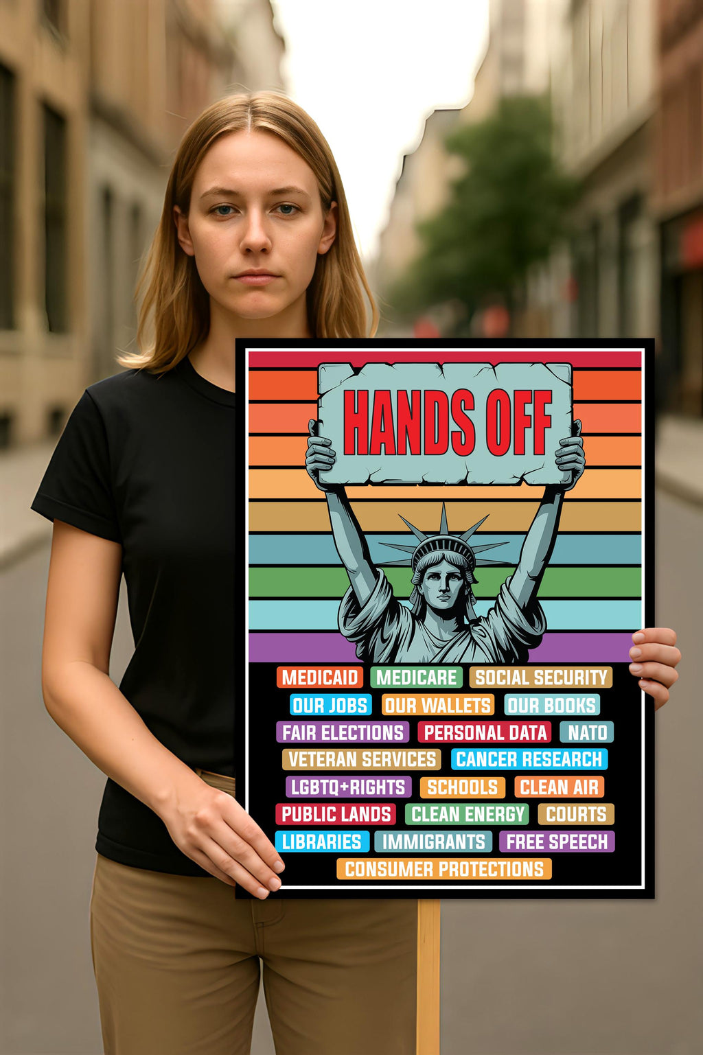 Statue of Liberty Hands Off Resist Protest Sign, Anti-Trump, Political Activist Rally Sign, Resist Racism, Resist Fascism Protest Poster