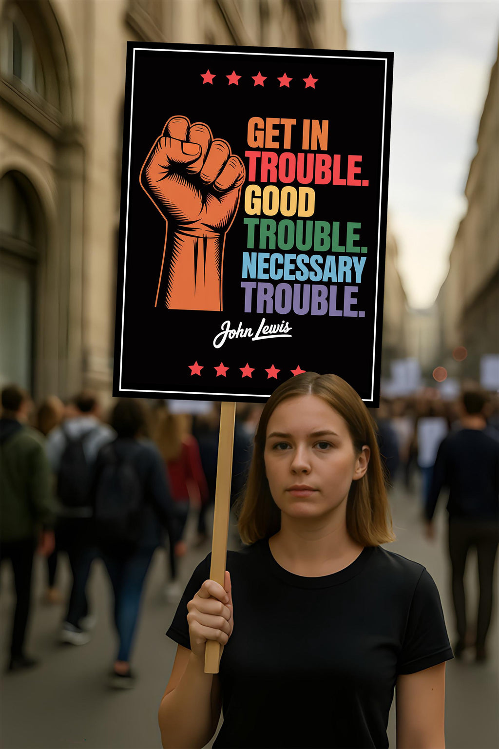 Good Trouble Lives On Protest Sign, Anti-Trump Resistance, Political Activist Poster, Rally Sign, Resist Fascism Protest Poster