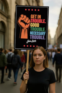 Good Trouble Lives On Protest Sign, Anti-Trump Resistance, Political Activist Poster, Rally Sign, Resist Fascism Protest Poster