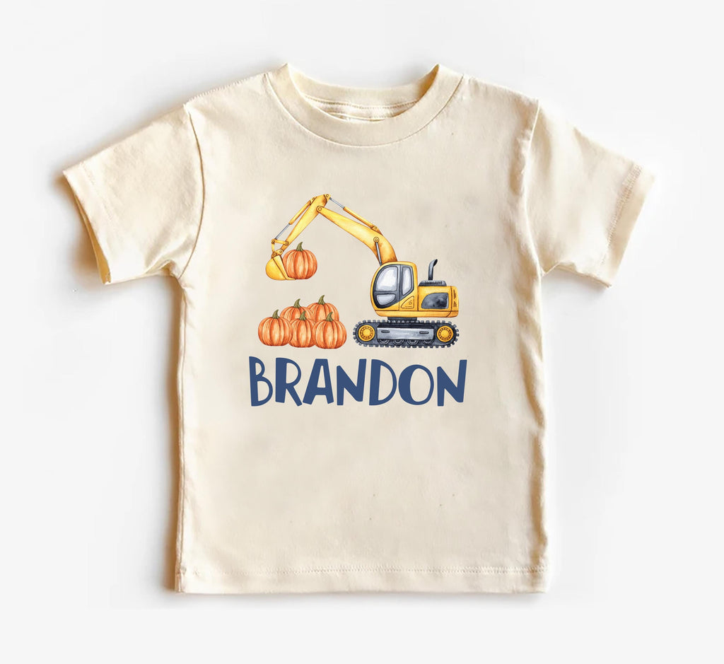 Excavator Pumpkin Baby Bodysuit, Personalized Name Fall Baby Shirt, Toddler Sweatshirt - Boys Halloween Outfit, Cute Construction Look