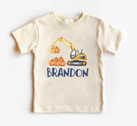 Personalized Name Fall Baby Shirt, Excavator Pumpkin Baby Bodysuit, Toddler Sweatshirt - Boys Halloween Outfit, Cute Construction Look