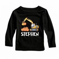 Personalized Name Fall Baby Shirt, Excavator Pumpkin Baby Bodysuit, Toddler Sweatshirt - Boys Halloween Outfit, Cute Construction Look
