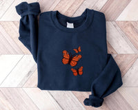Embroidered Butterfly Sweatshirt, Minimalist Butterfly Hoodie, Custom Retro Shirt, Vintage-Inspired Long Sleeve Shirt, Soft Aesthetic Gift