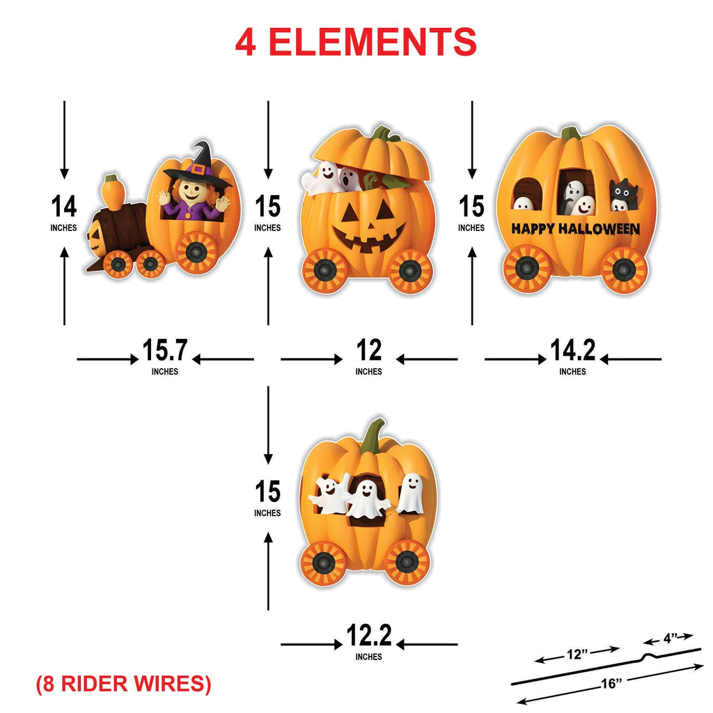 Pumpkin Train Halloween Yard Signs, Fall Witch Skeleton Mummy Lawn Stakes, Outdoor Happy Harvest Thanksgiving Decorations for Garden or Lawn