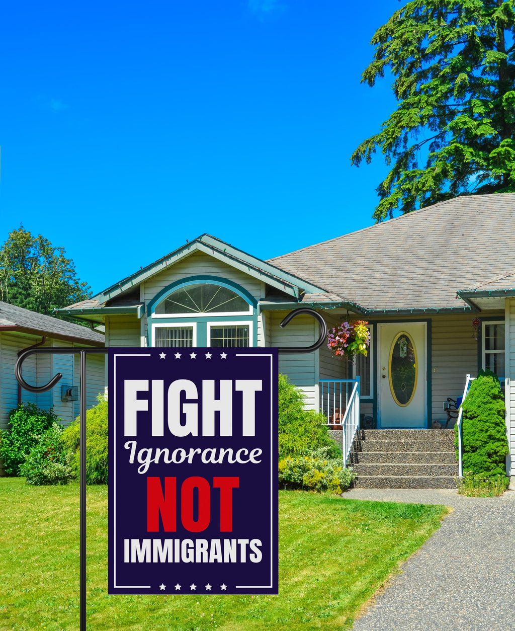 Fight Ignorance Not Immigrants Garden Flag, 12x18 Inch Double Sided, Resist Hate, Anti-Trump Sign, Resist Racism Flag, Resist Fascism Sign