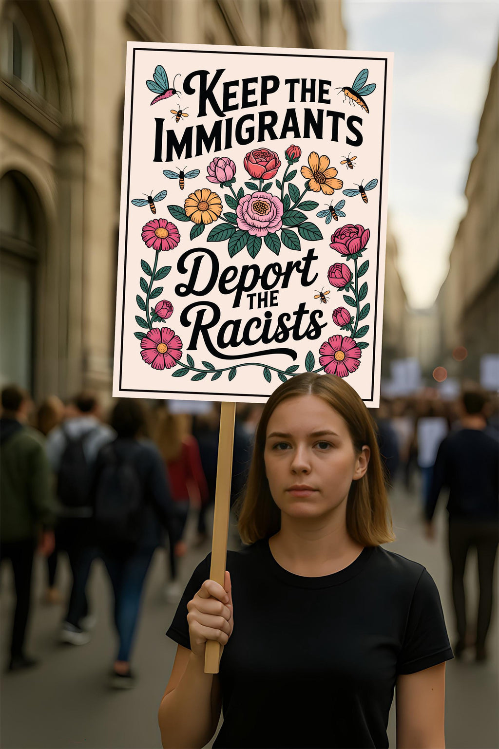Abolish ICE Protest Sign, Anti-Trump Keep the Immigrants, Deport the Racists, Political Activist Poster, Resist Fascism Rally Sign
